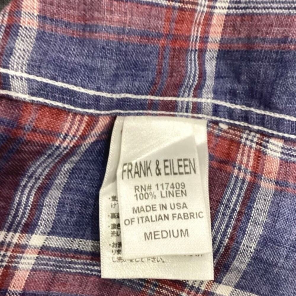Frank & Eileen Mary Linen Button Front Shirtdress Blue Red Plaid Size Medium - Picture 9 of 10
